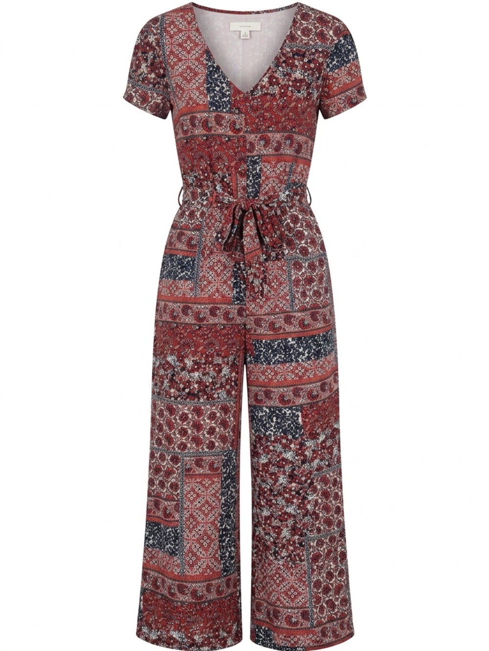 Wrapper Red Patchwork V-Neck Short Sleeve Jumpsuit
